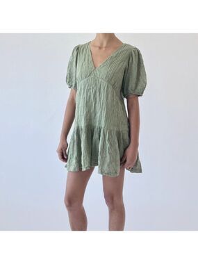 ABERCROMBIE AND FITCH Puff Sleeve Trapeze Olive Green Mini Dress Size XS
